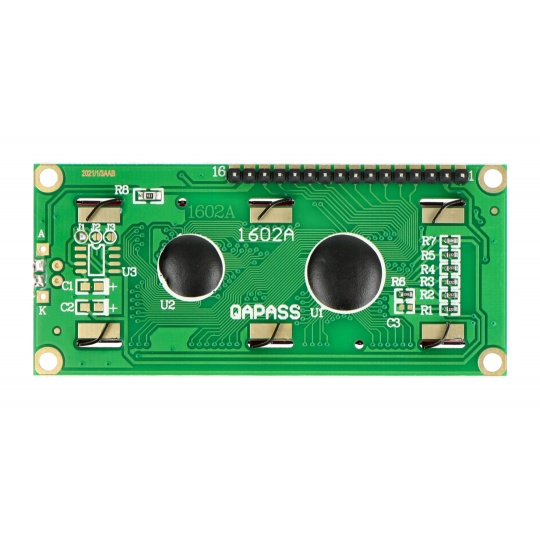 РК-дисплей 2x16 символів зеленого кольору з роз'ємами - justPi