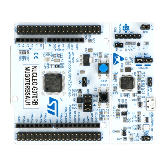 STM32 NUCLEO-G070RB - з мікроконтролером STM32G070RB, підтримує з'єднання Arduino та ST morpho