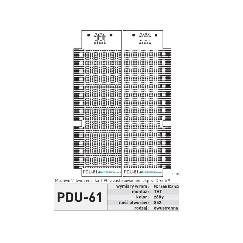 Płytka uniwersalna PDU61 - THT PC, D-SUB dwustronna