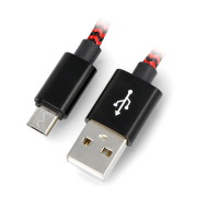 Przewód microUSB B - A 2.0 - ART - czarno-czerwony - 2m