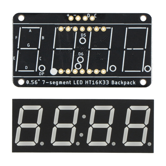 4-розрядний 7-сегментний дисплейний модуль 0,56 дюйма, рюкзак - червоний I2C - STEMMA QT/Qwiic - Adafruit 878