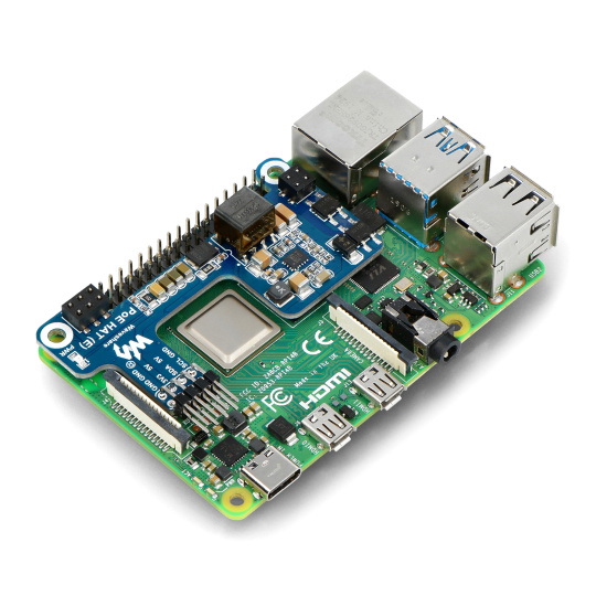 Живлення через Ethernet HAT (E) - PoE та мережеве накладання 802.3af - для Raspberry Pi 3B+ / 4B - Waveshare 23285