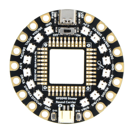 Круглий тримач для штампа RP2040 - базова плата для мікроконтролера RP2040 - 16 світлодіодів NeoPixels - PiMoroni SP027