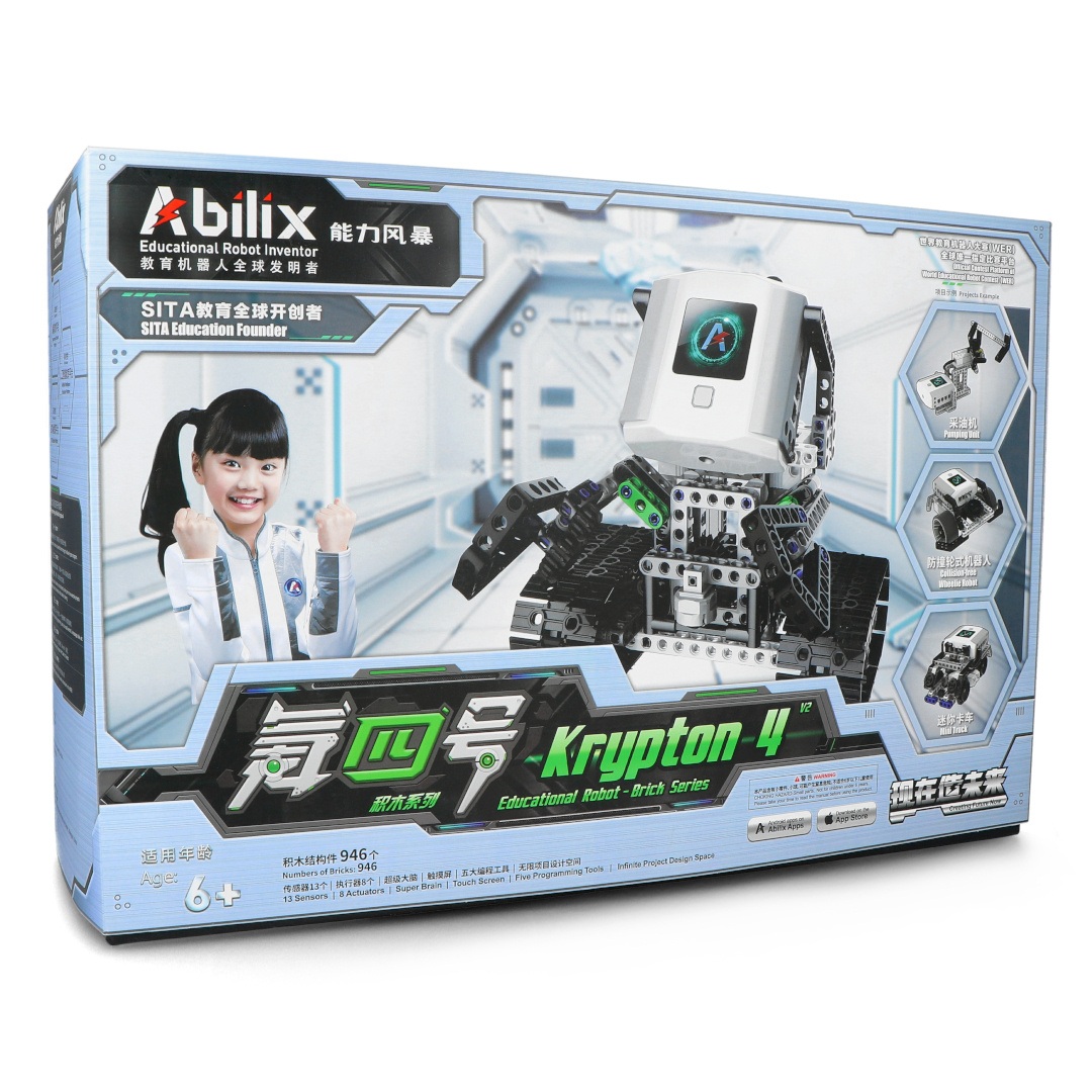 Abilix Krypton 4 V2 EDU - robot edukacyjny STEM - 1,3 GHz / 943 klocków do budowy 22 projektów z instrukcjami - z podręcznikiem