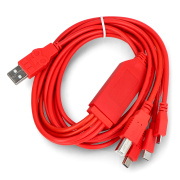 Wielofunkcyjny przewód 4w1 ze złączem USB A - USB B, miniUSB, microUSB, USB typu C - 180cm - czerwony - SparkFun CAB-21272