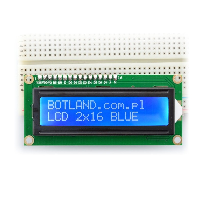 Wyświetlacz LCD 2x16 znaków niebieski ze złączami