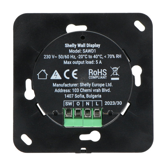Настінний дисплей Shelly + Blu H&T - Розумна панель керування 5A WiFi/Bluetooth - Чорний