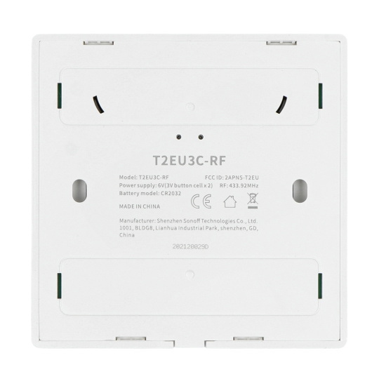 Sonoff T2EU3C-RF - триканальний сенсорний настінний вимикач - RF 433 MHz - білий