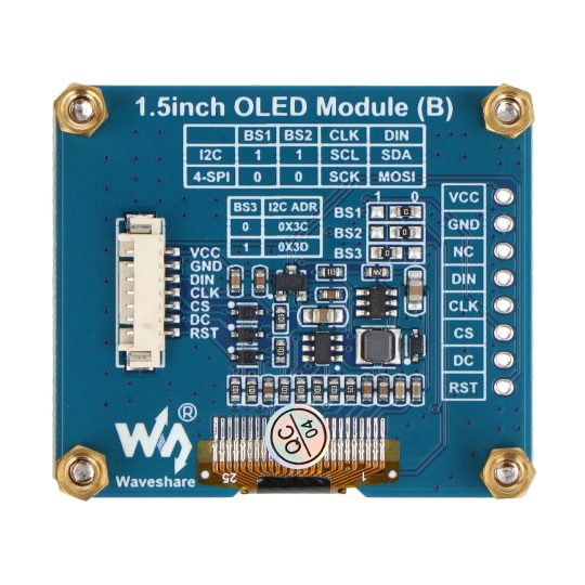 OLED-дисплей 1.5'' 128x128 пікселів - SPI/I2C - білий та чорний - Waveshare 25093