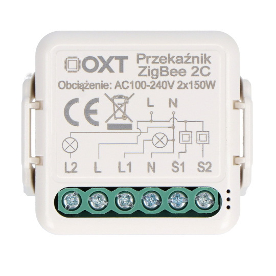 Tuya - 2-канальне міні-реле ZigBee для вбудованого монтажу - додаток для Android/iOS - OXT T262