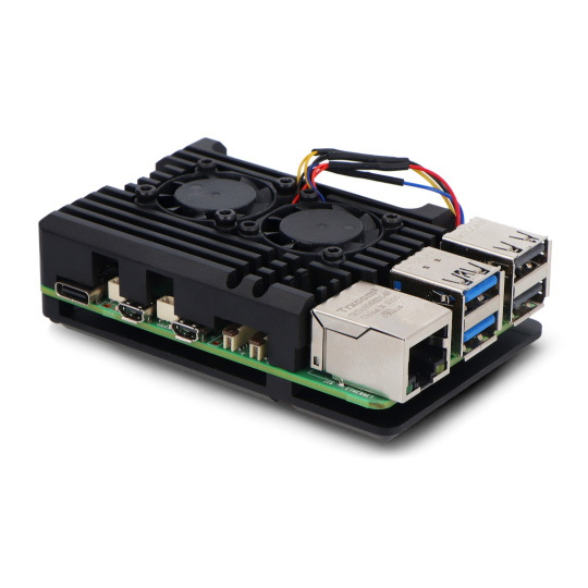Корпус для Raspberry Pi 5 с двумя вентиляторами - алюминиевый - черный