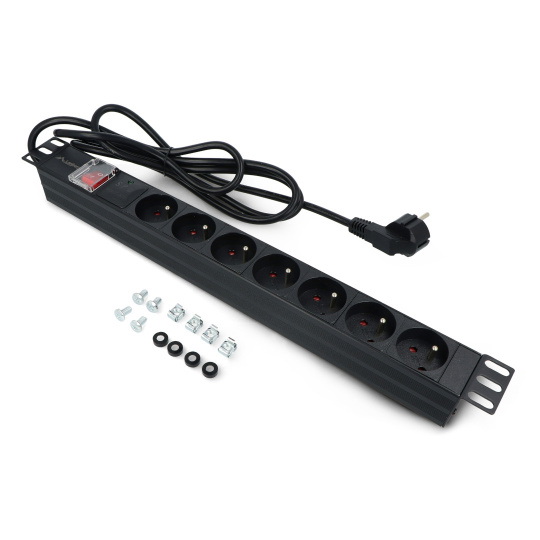 Подовжувач для 19-дюймових серверних шаф - 7 розеток 16A - 2 м - чорний - Lanberg PDU-07E-0200-BK