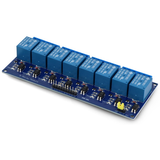 8-канальний релейний модуль з оптоізоляцією - контакти 10A/250VAC - котушка 12V - синій
