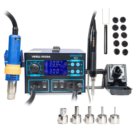 Паяльна станція Yihua 992DA 2-в-1 з гарячим повітрям та жалом, а також з витяжкою в прасці - 720 Вт