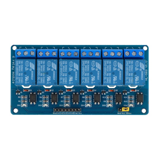 6-канальний релейний модуль з оптоізоляцією - контакти 10A/250VAC - котушка 5V