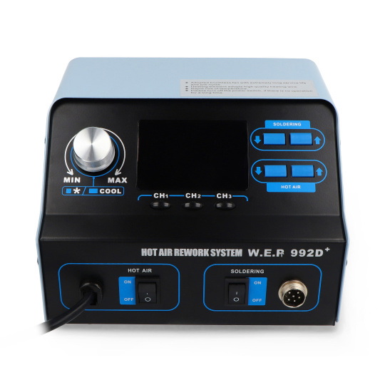 Паяльна станція WEP 992D+ FAN з термоповітряним наконечником та жалом, пам'ять налаштувань + вентилятор у прасці - 750 Вт