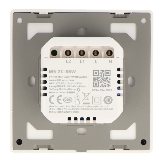 Sonoff M5-2C-86W — Умный настенный выключатель Wi-Fi/Matter — 2 канала — Белый
