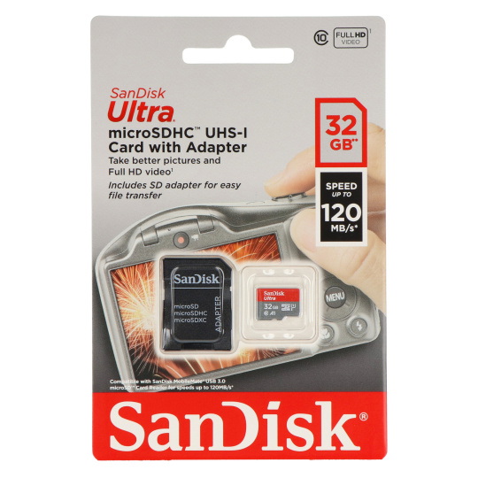 Карта пам'яті SanDisk Ultra 653x microSD 32 ГБ 120 МБ/с UHS-I клас 10, A1 з адаптером
