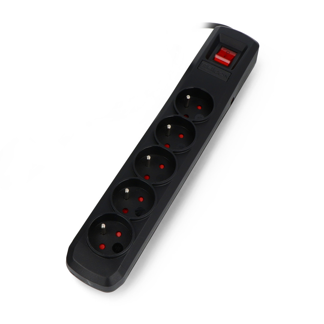 Listwa zasilająca z zabezpieczeniami Arcon R5 czarna - 5 gniazd