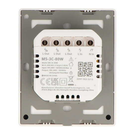 Sonoff M5-3C-80W - Розумний настінний вимикач Wi-Fi/Matter - 3-канальний - білий