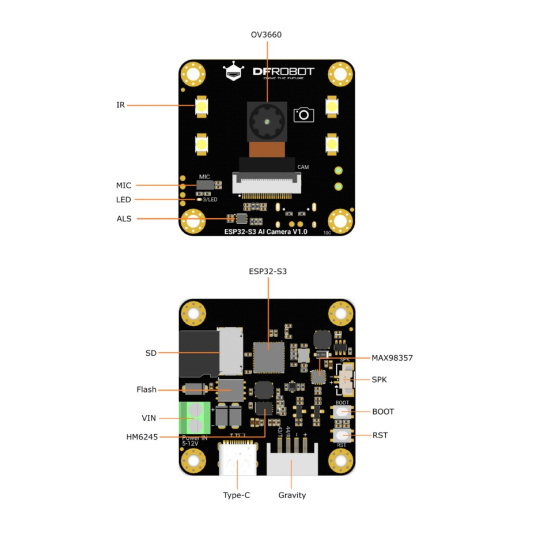 Модуль камери зі штучним інтелектом ESP32-S3 - OV3660 2MPx - WiFi/Bluetooth - DFRobot DFR1154
