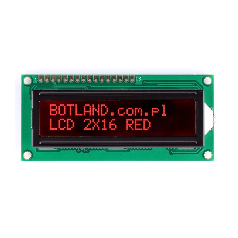 Wyświetlacz LCD 2x16 znaków czerwony negatyw