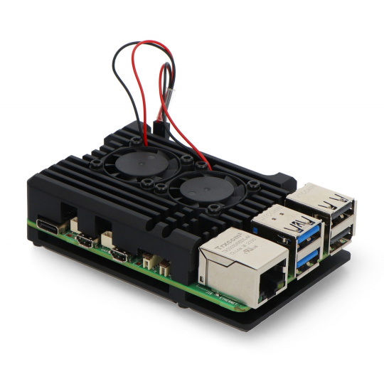 Корпус justPi для Raspberry Pi 5 з двома вентиляторами - алюмінієвий - чорний