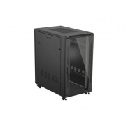 Szafa instalacyjna rack stojąca - 19'' 22U 600x1000mm - czarna - szklane drzwi - Lanberg FF01-6022-23B