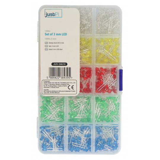 Набір 3-мм світлодіодних діодів - justPi - 1000 шт. + органайзер