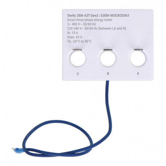 Shelly 3EM-63T Gen3 - Одно/Трифазний WiFi/Bluetooth лічильник енергії - Плоский затискач