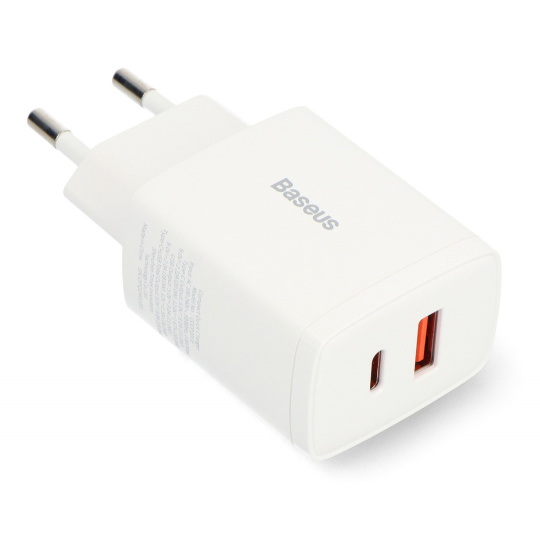 Блок живлення Baseus Compact Quick Charger USB-A/USB-C - 5V/3A 20W - білий