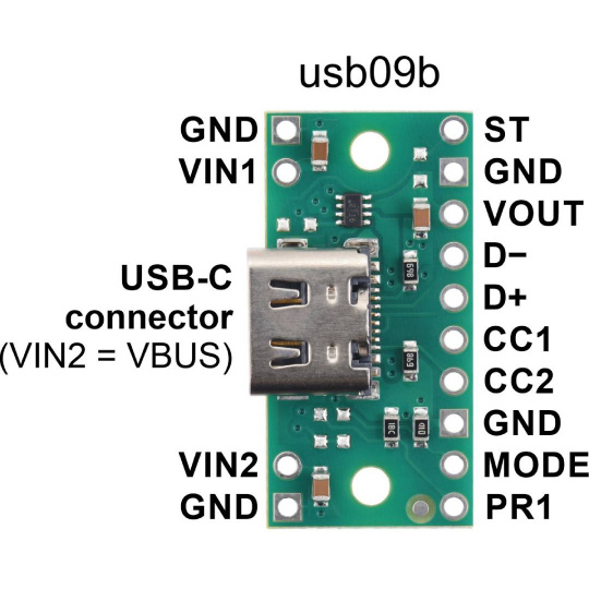 Разъем питания USB Type-C с мультиплексором TPS2116 - usb09b - Pololu 3729