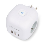 Kostka zasilająca 6w1 - 2x USB typu A i 1x USB typu C - z podświetlanym włącznikiem - Qoltec 52548
