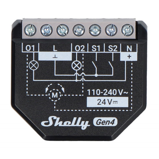 Shelly Plus 2PM Gen4 — 2-канальный встраиваемый реле/контроллер рольставней, 110-240 В — WiFi/Bluetooth/ZigBee/Matter