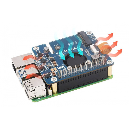PoE M.2 HAT+ - PCIe-адаптер для NVMe M.2 накопителей с поддержкой PoE - для Raspberry Pi 5 - Waveshare 28411