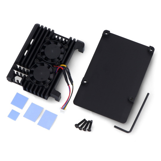Корпус для Raspberry Pi 5 с двумя вентиляторами - алюминиевый - черный