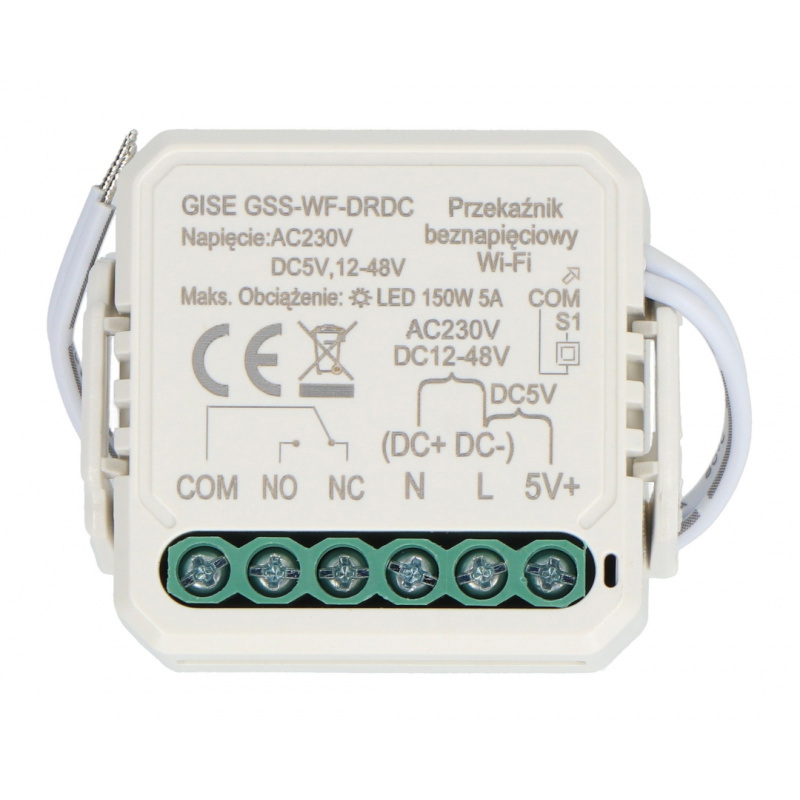 Tuya - bezpotencjałowy przekaźnik 230 V AC, 12-48 V DC - WiFi - aplikacja Android/iOS - Gise GSS-WF-DRDC