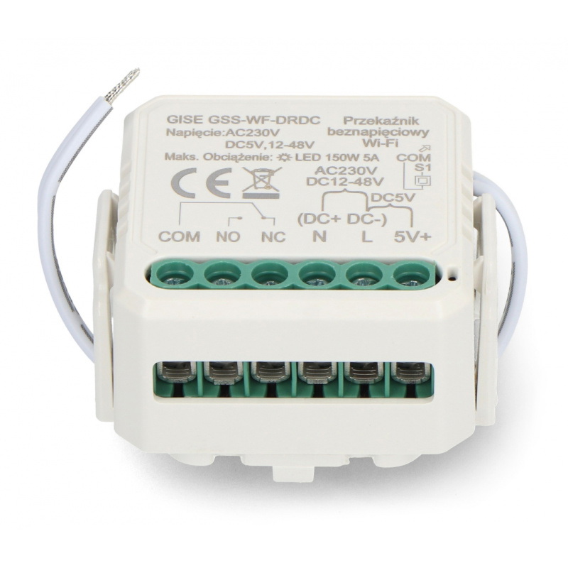 Tuya - bezpotencjałowy przekaźnik 230 V AC, 12-48 V DC - WiFi - aplikacja Android/iOS - Gise GSS-WF-DRDC