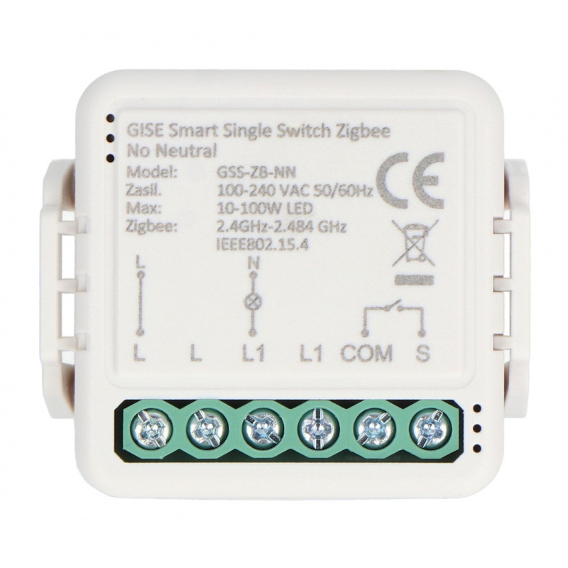 Tuya - 1-kanałowy przekaźnik bez N 100-240 V AC - ZigBee - aplikacja Android/iOS - Gise GSS-ZB-NN