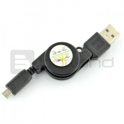 Przewód microUSB B - A zwijany - 0,75 m - czarny