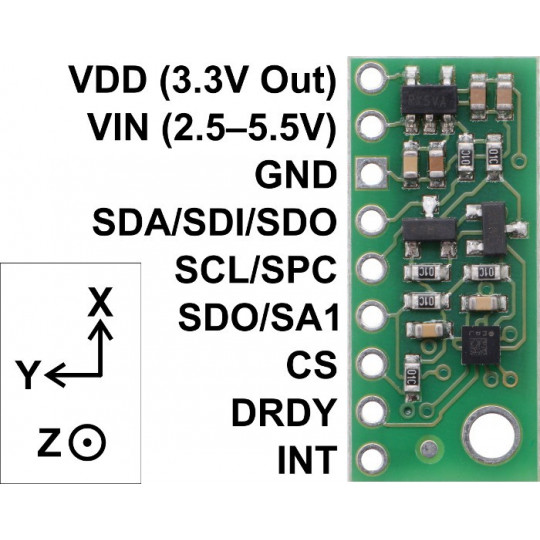 3-осьовий цифровий магнітометр LIS3MDL I2C/SPI - Pololu 2737