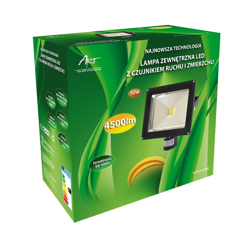 Lampa zewnętrzna LED ART HQ PIR z czujnkiem ruchu, 50W, 4500lm, IP65, AC80-265V, 4000K - biała neutralna