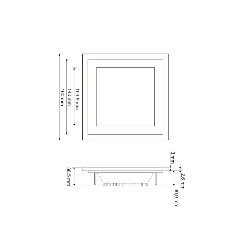 Panel LED ART szklany kwadratowy 16x16cm, 12W, 800lm, AC80-265V, 3000K - biała ciepła