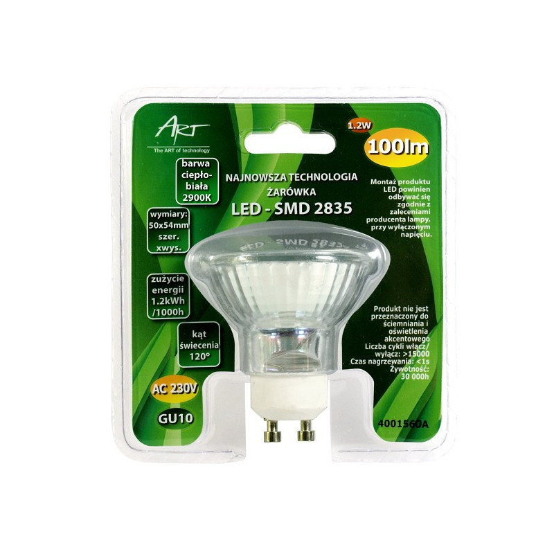 Żarówka LED ART, GU10, 1,2W, 100lm, barwa ciepła