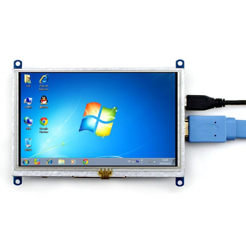Ekran dotykowy rezystancyjny LCD TFT 5'' (B) 800x480px HDMI + USB Rev 2.1 dla Raspberry Pi 3/2/Zero + obudowa czarno-biała