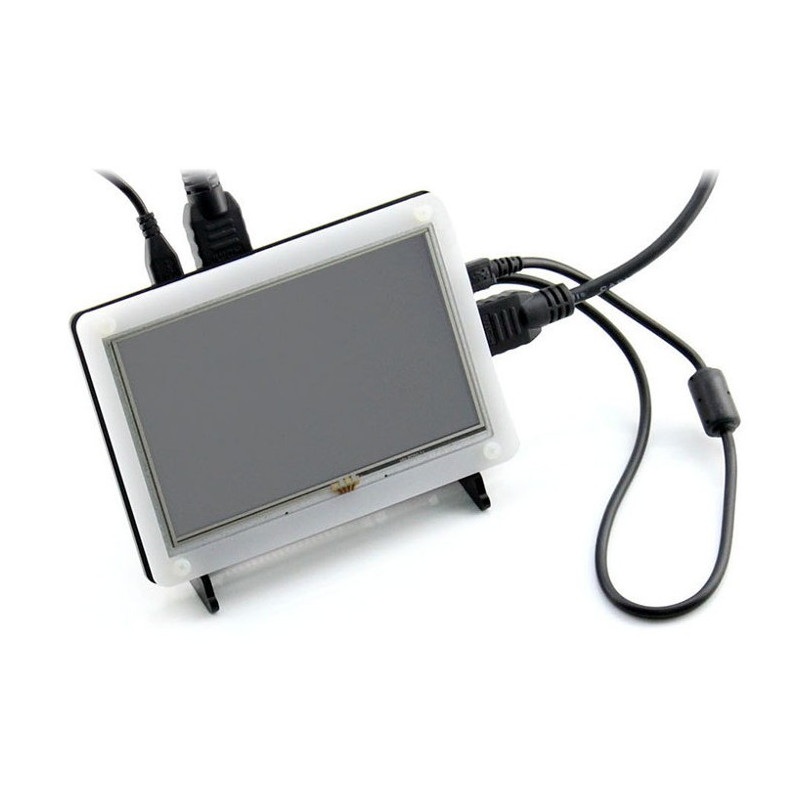 Ekran dotykowy rezystancyjny LCD TFT 5'' (B) 800x480px HDMI + USB Rev 2.1 dla Raspberry Pi 3/2/Zero + obudowa czarno-biała