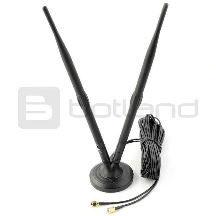 Antena LTE 2x5dBI z podstawką, przewodami i złączami SMA