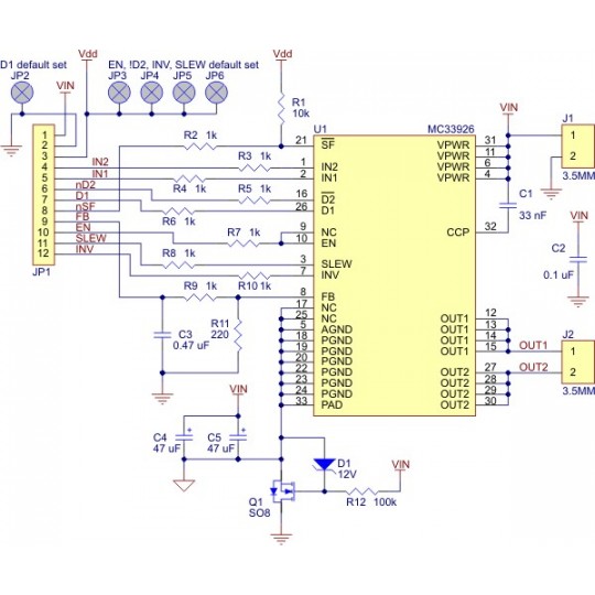 MC33926 - одноканальний контролер двигуна 28 В/2,5 А - Pololu 1212