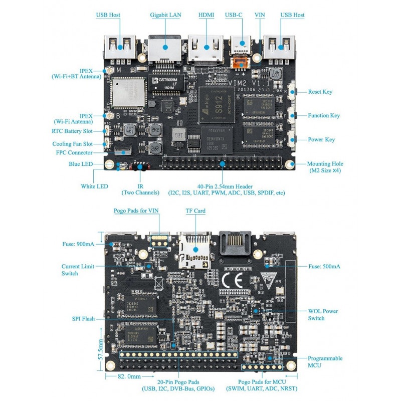 Khadas VIM2 Basic - ARM Cortex A53 Octa-Core 1,5GHz WiFi + 2GB RAM + 16GB eMMC