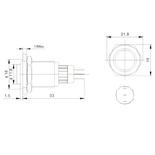 Моностабільний вимикач - PBW-16BPW - 2A 250V - зелений/червоний